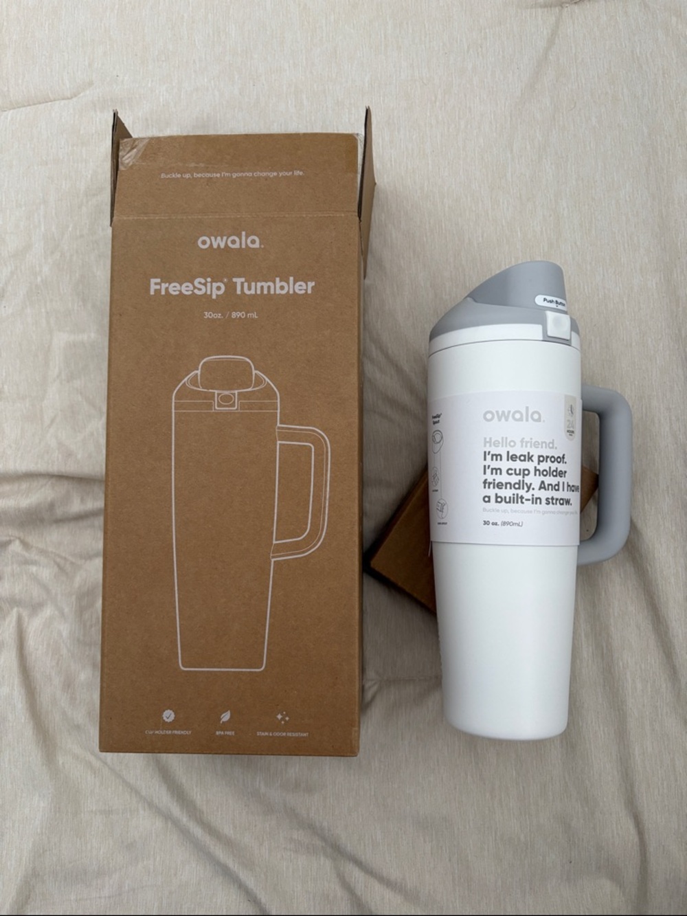 Owala FreeSip 30oz Travel Tumbler in White and Gray